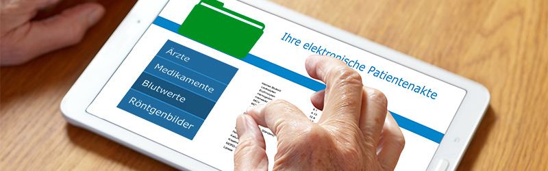 Ein Tablett mit dem Bildschirm elektronische Patienten Akte