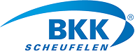 Das BKK Scheufelen Logo Barrierefrei in Blauer Schrift